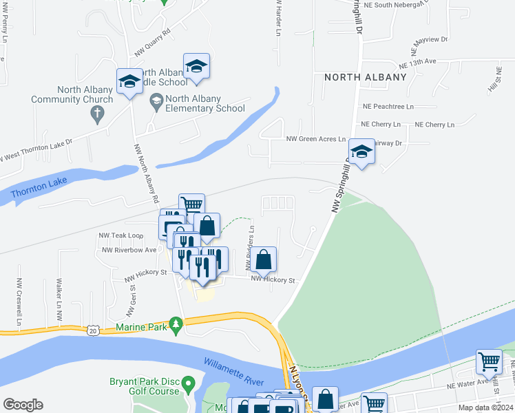 map of restaurants, bars, coffee shops, grocery stores, and more near 924 Troon Street Northwest in Albany