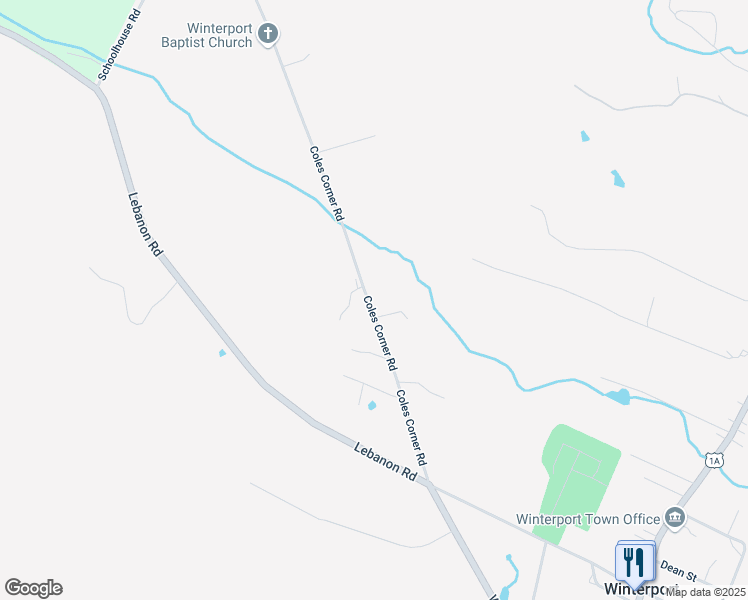 map of restaurants, bars, coffee shops, grocery stores, and more near 41 Coles Corner Road in Winterport