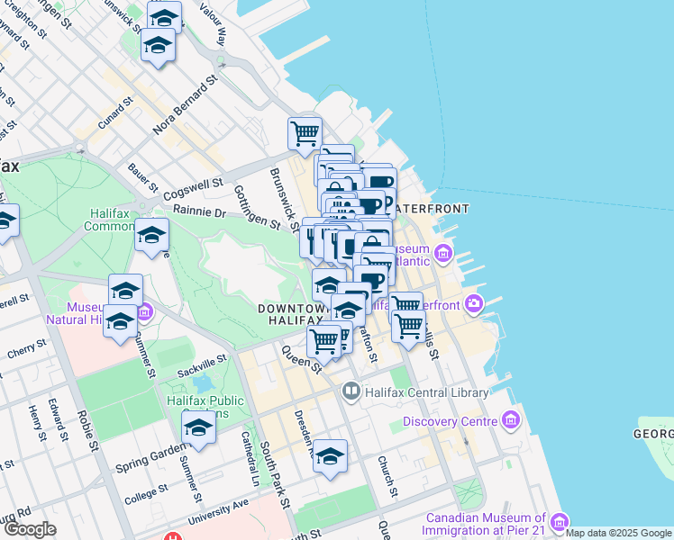 map of restaurants, bars, coffee shops, grocery stores, and more near 1726 Grafton Street in Halifax