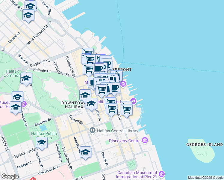 map of restaurants, bars, coffee shops, grocery stores, and more near in Halifax