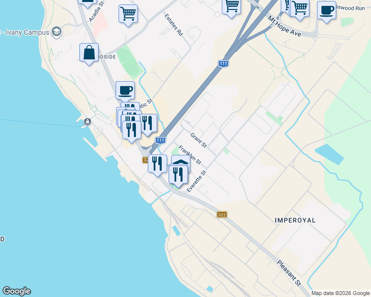 map of restaurants, bars, coffee shops, grocery stores, and more near 13 Franklyn Street in Dartmouth