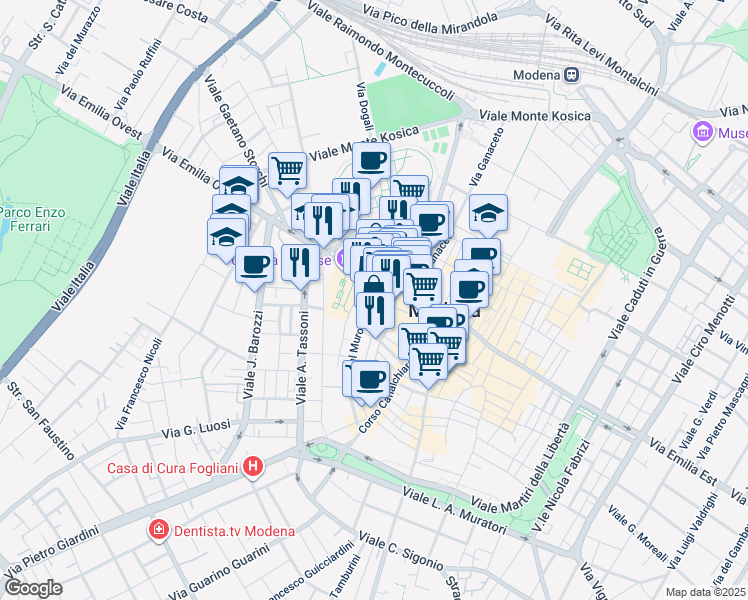 map of restaurants, bars, coffee shops, grocery stores, and more near 329-339 Largo Porta Sant'Agostino in Modena