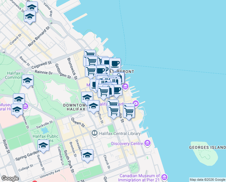 map of restaurants, bars, coffee shops, grocery stores, and more near 1701 Hollis Street in Halifax