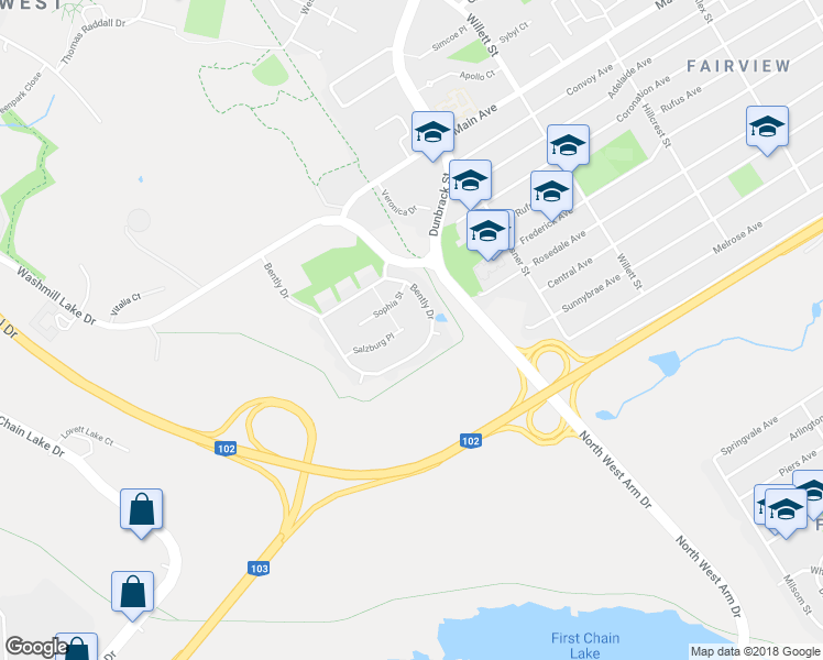 map of restaurants, bars, coffee shops, grocery stores, and more near 73 Salzburg Place in Halifax