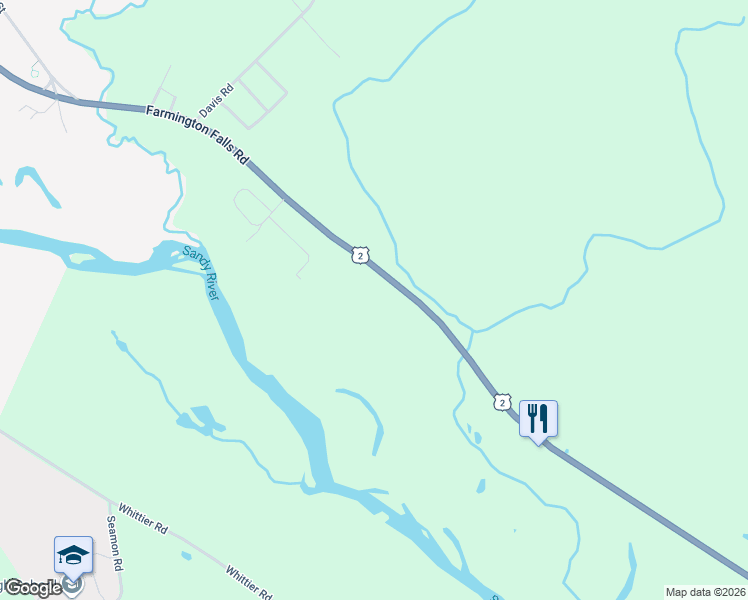 map of restaurants, bars, coffee shops, grocery stores, and more near 489 Farmington Falls Road in Farmington