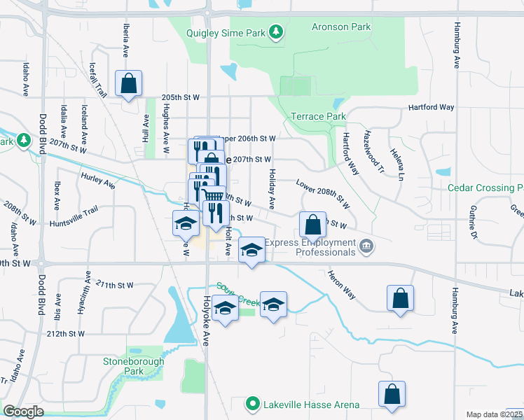 map of restaurants, bars, coffee shops, grocery stores, and more near 8590 208th Street West in Lakeville