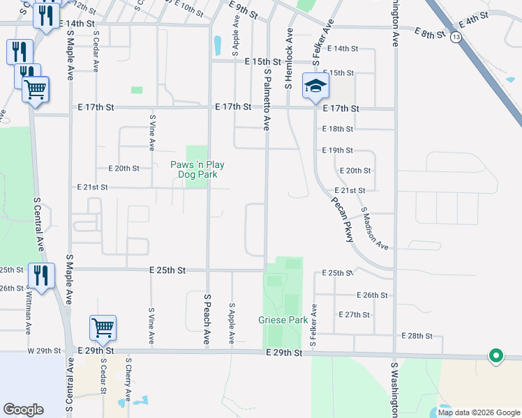map of restaurants, bars, coffee shops, grocery stores, and more near 2200 South Palmetto Avenue in Marshfield