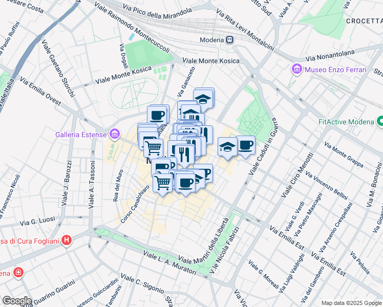 map of restaurants, bars, coffee shops, grocery stores, and more near 14 Via Coltellini in Modena