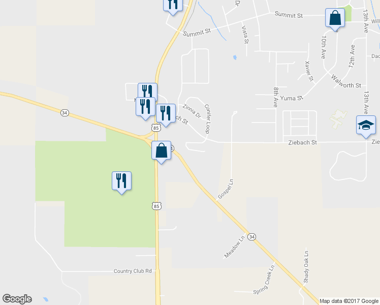 map of restaurants, bars, coffee shops, grocery stores, and more near 352 Red Rock Circle in Belle Fourche
