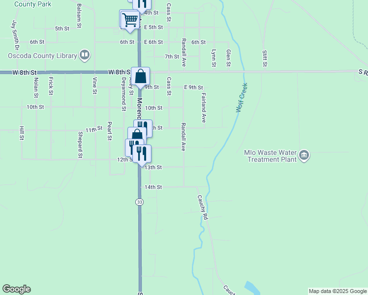 map of restaurants, bars, coffee shops, grocery stores, and more near 400 12th Street in Mio