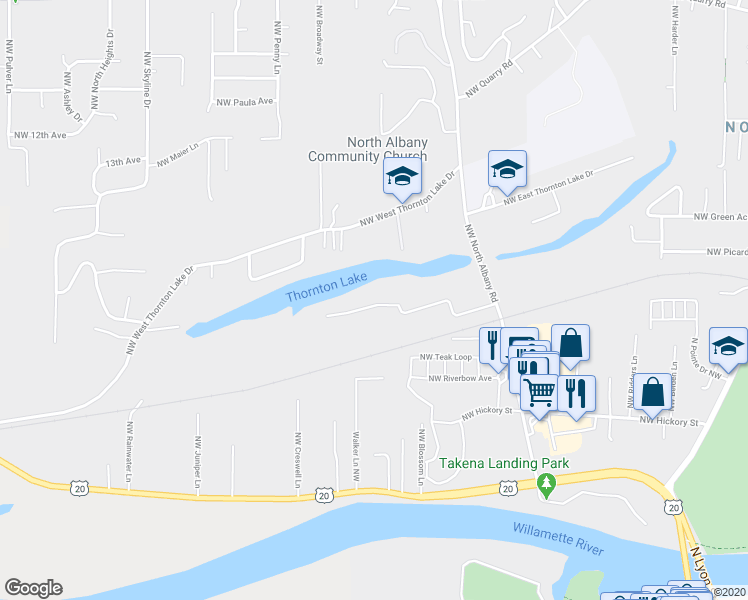 map of restaurants, bars, coffee shops, grocery stores, and more near 1009 Northwest Jones Avenue in Albany