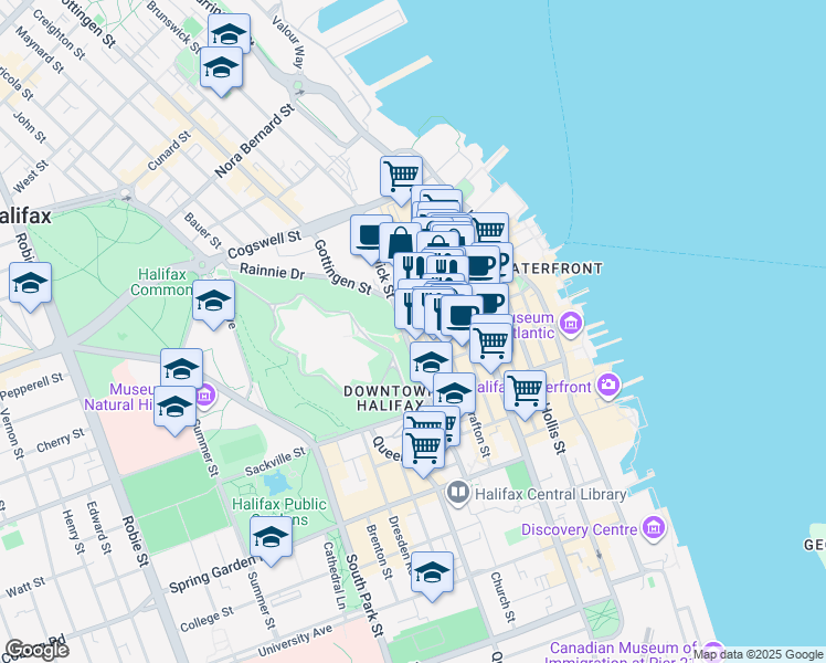 map of restaurants, bars, coffee shops, grocery stores, and more near 5283 Carmichael Street in Halifax