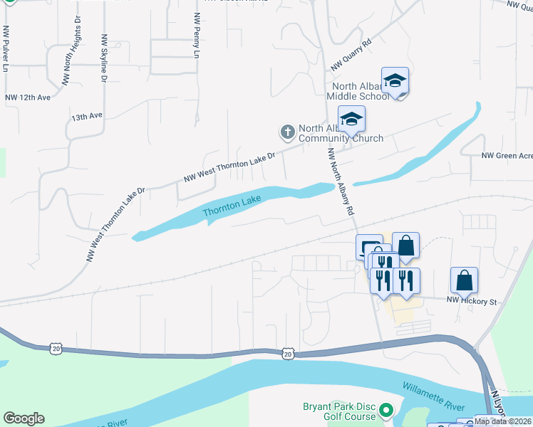 map of restaurants, bars, coffee shops, grocery stores, and more near 1009 Northwest Jones Avenue in Albany
