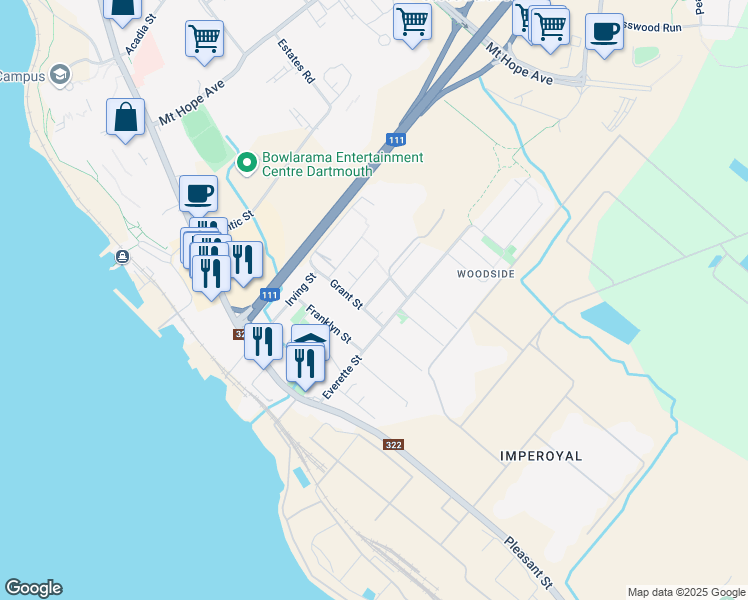 map of restaurants, bars, coffee shops, grocery stores, and more near 4 Lilac Street in Dartmouth