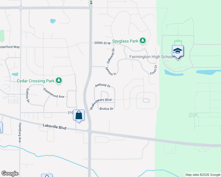 map of restaurants, bars, coffee shops, grocery stores, and more near 142 Anthony Drive in Lakeville