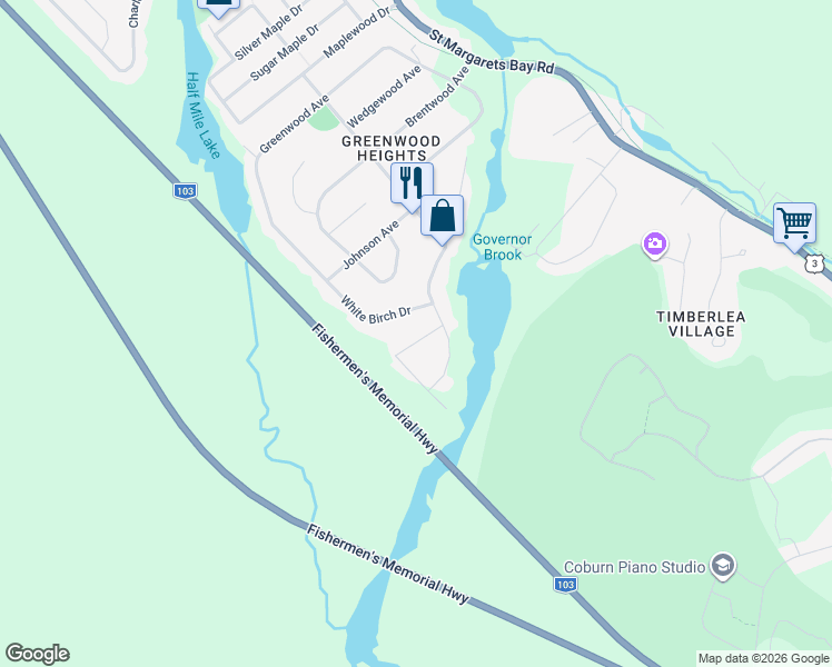 map of restaurants, bars, coffee shops, grocery stores, and more near 17 Sprucewood Avenue in Timberlea