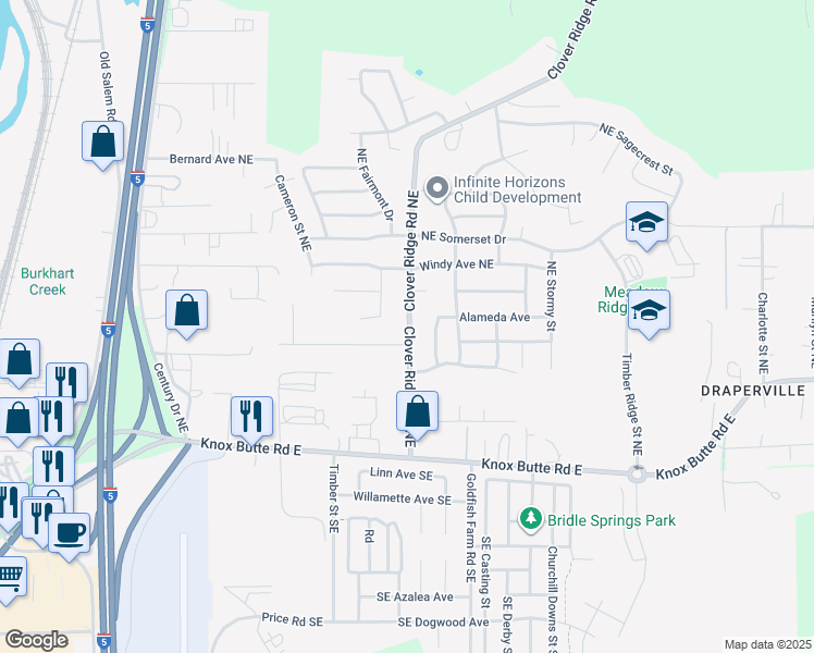 map of restaurants, bars, coffee shops, grocery stores, and more near 320 Clover Ridge Road Northeast in Albany