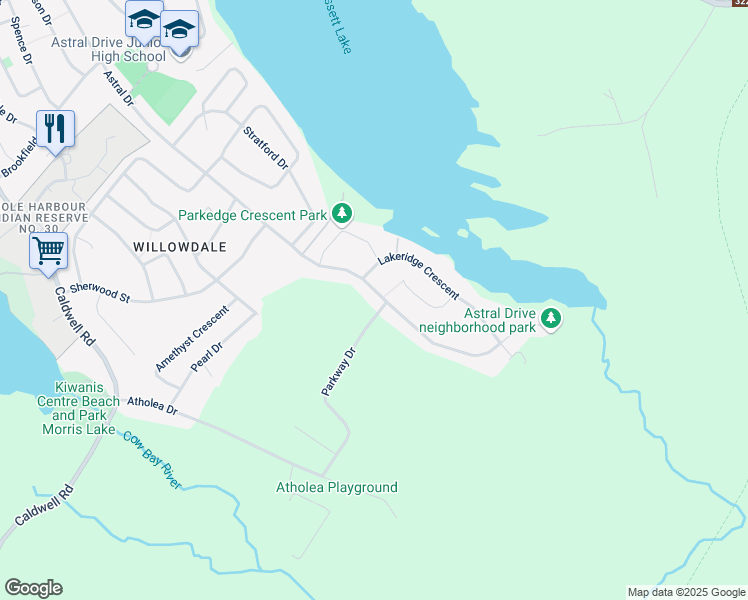 map of restaurants, bars, coffee shops, grocery stores, and more near 477 Astral Drive in Dartmouth