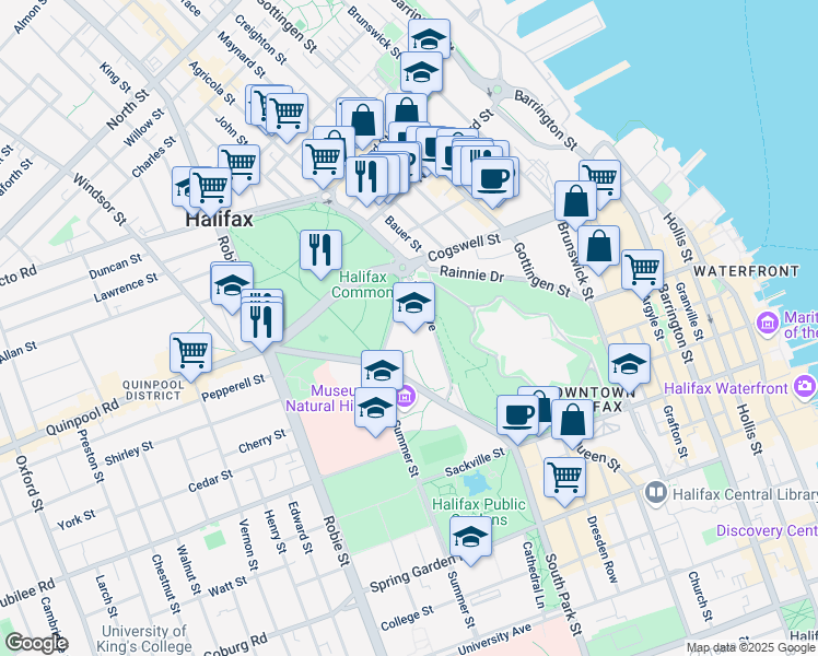 map of restaurants, bars, coffee shops, grocery stores, and more near 1955 Trollope Street in Halifax