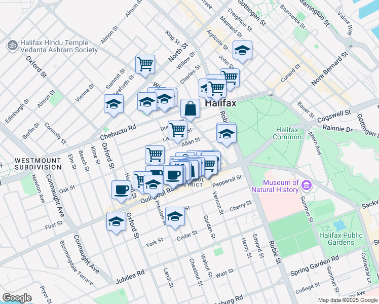 map of restaurants, bars, coffee shops, grocery stores, and more near 2080 Quingate Place in Halifax