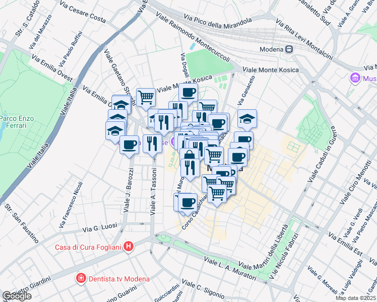 map of restaurants, bars, coffee shops, grocery stores, and more near 339 Largo Porta Sant'Agostino in Modena