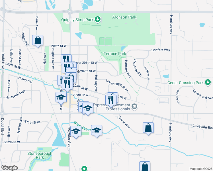 map of restaurants, bars, coffee shops, grocery stores, and more near 8508 208th Street West in Lakeville
