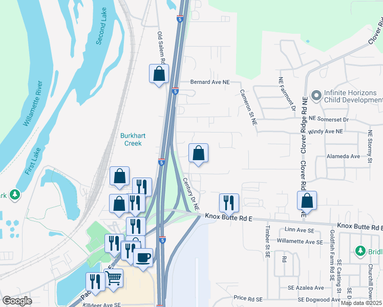 map of restaurants, bars, coffee shops, grocery stores, and more near 825 Century Drive Northeast in Albany