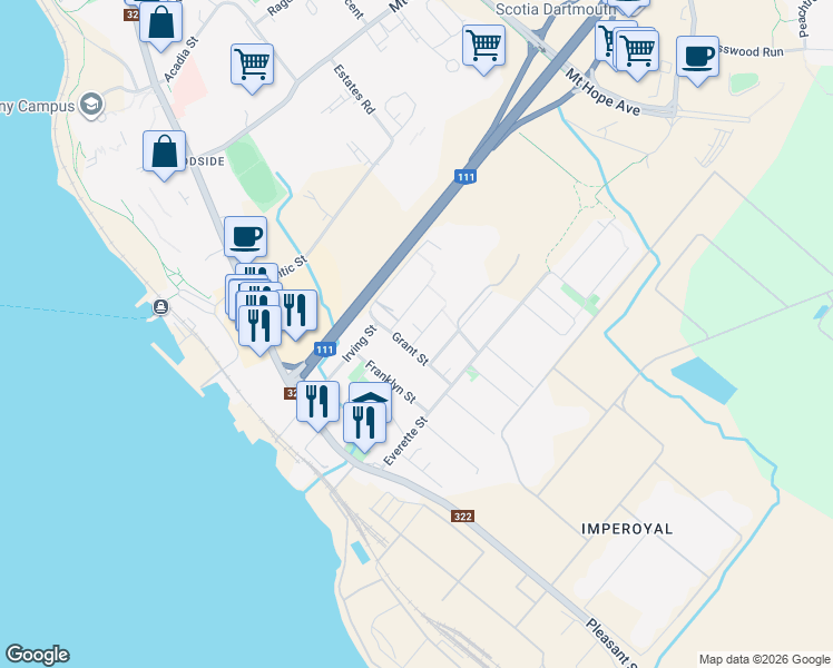 map of restaurants, bars, coffee shops, grocery stores, and more near 5 Herbert Street in Dartmouth