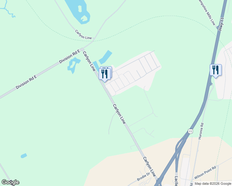 map of restaurants, bars, coffee shops, grocery stores, and more near 4125 Evergreen Terrace in Orillia