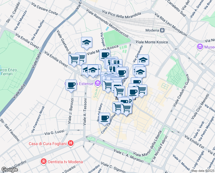 map of restaurants, bars, coffee shops, grocery stores, and more near 21 Via Castel Maraldo in Modena