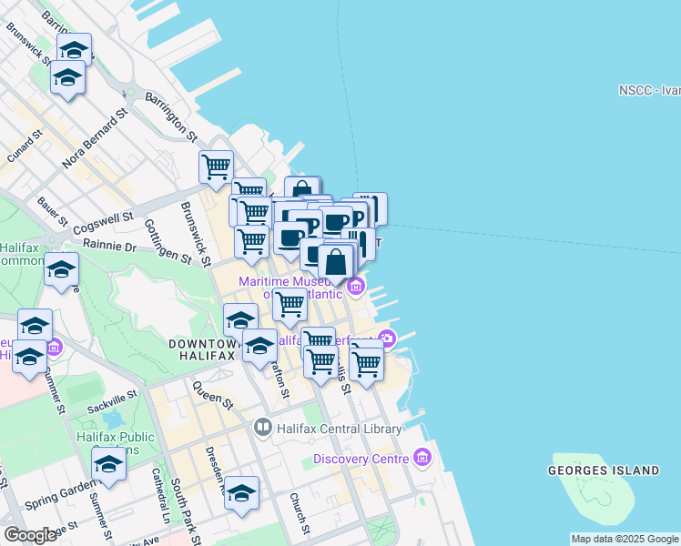 map of restaurants, bars, coffee shops, grocery stores, and more near 5080 George Street in Halifax