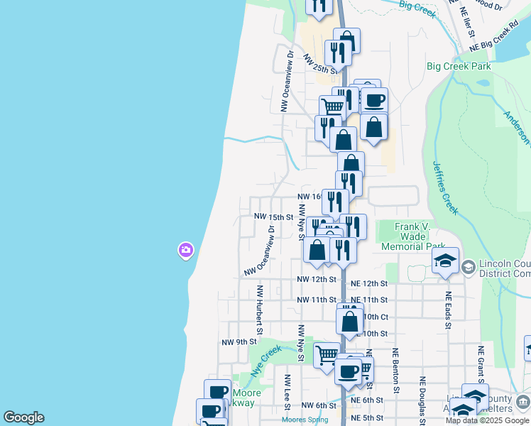 map of restaurants, bars, coffee shops, grocery stores, and more near 415 Northwest 16th Street in Newport