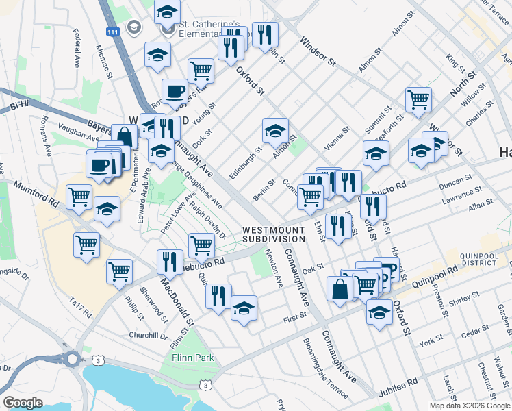 map of restaurants, bars, coffee shops, grocery stores, and more near 6569 Berlin Street in Halifax