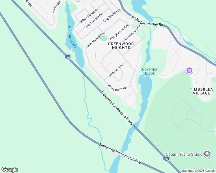 map of restaurants, bars, coffee shops, grocery stores, and more near 44 White Birch Drive in Timberlea