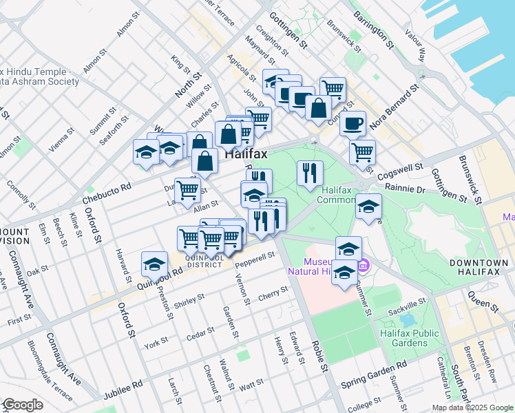 map of restaurants, bars, coffee shops, grocery stores, and more near in Halifax