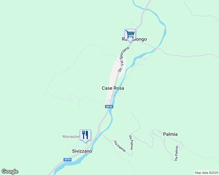 map of restaurants, bars, coffee shops, grocery stores, and more near 131 Strada Val Sporzana in Case Rosa