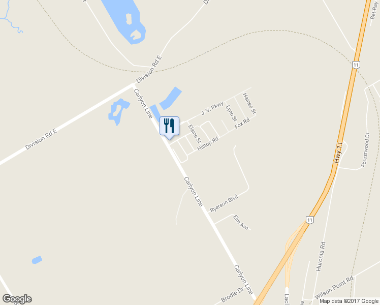 map of restaurants, bars, coffee shops, grocery stores, and more near 31 Spruce Road in Orillia