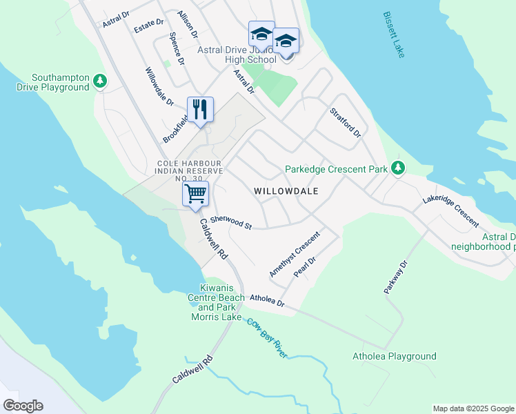 map of restaurants, bars, coffee shops, grocery stores, and more near 51 Woodbury Drive in Dartmouth
