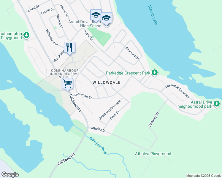 map of restaurants, bars, coffee shops, grocery stores, and more near 69 Carlisle Drive in Dartmouth