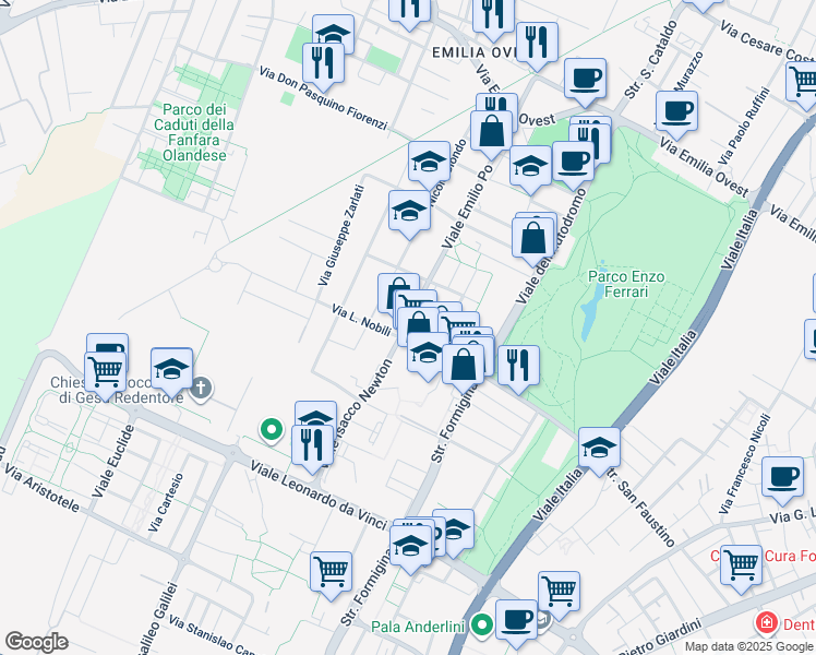 map of restaurants, bars, coffee shops, grocery stores, and more near 417-421 Viale Emilio Po in Modena