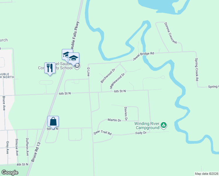 map of restaurants, bars, coffee shops, grocery stores, and more near 10 Maplewood Drive in Sauble Beach