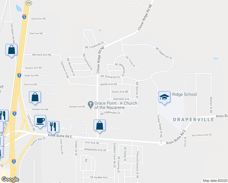 map of restaurants, bars, coffee shops, grocery stores, and more near 3969 Gusty Ave NE in Albany