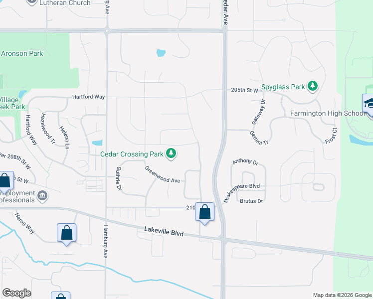 map of restaurants, bars, coffee shops, grocery stores, and more near 20835 Goodhue Way in Lakeville