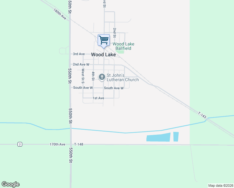 map of restaurants, bars, coffee shops, grocery stores, and more near 41 South Avenue West in Wood Lake