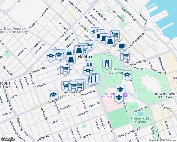 map of restaurants, bars, coffee shops, grocery stores, and more near in Halifax