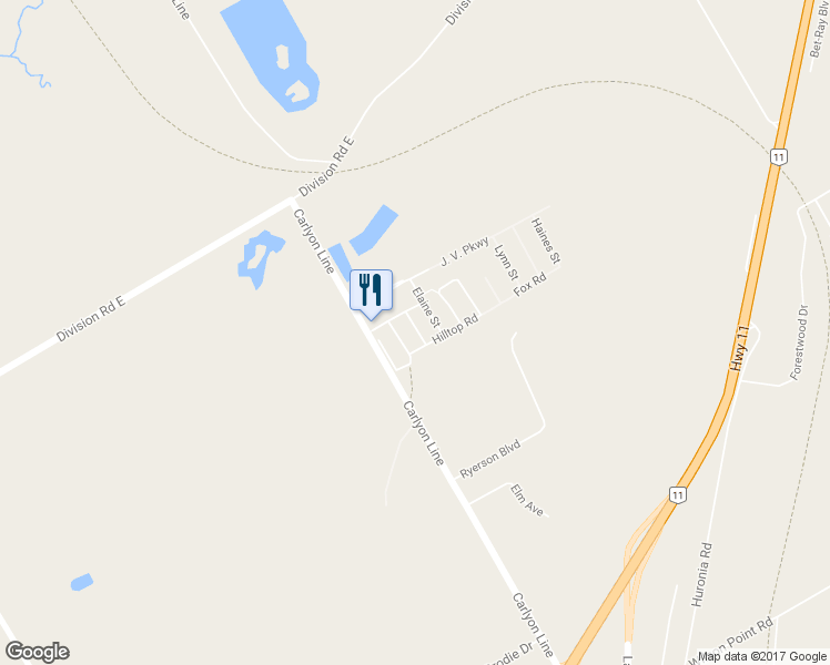 map of restaurants, bars, coffee shops, grocery stores, and more near 31 Spruce Road in Orillia