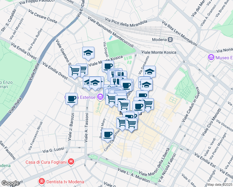map of restaurants, bars, coffee shops, grocery stores, and more near 21 Via Castel Maraldo in Modena