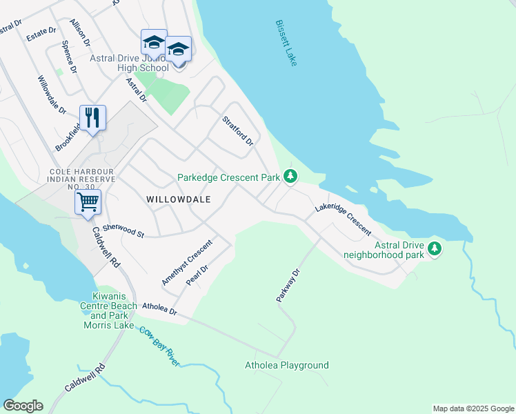 map of restaurants, bars, coffee shops, grocery stores, and more near 405 Astral Drive in Dartmouth