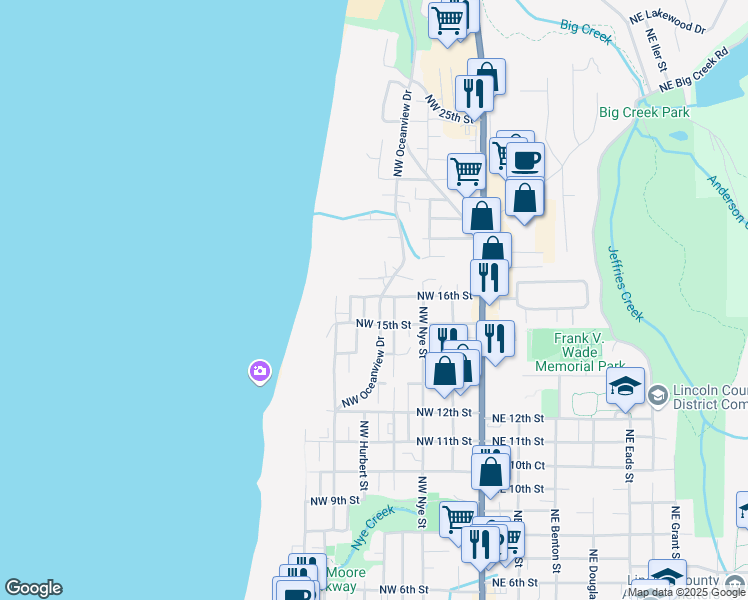 map of restaurants, bars, coffee shops, grocery stores, and more near 415 Northwest 16th Street in Newport
