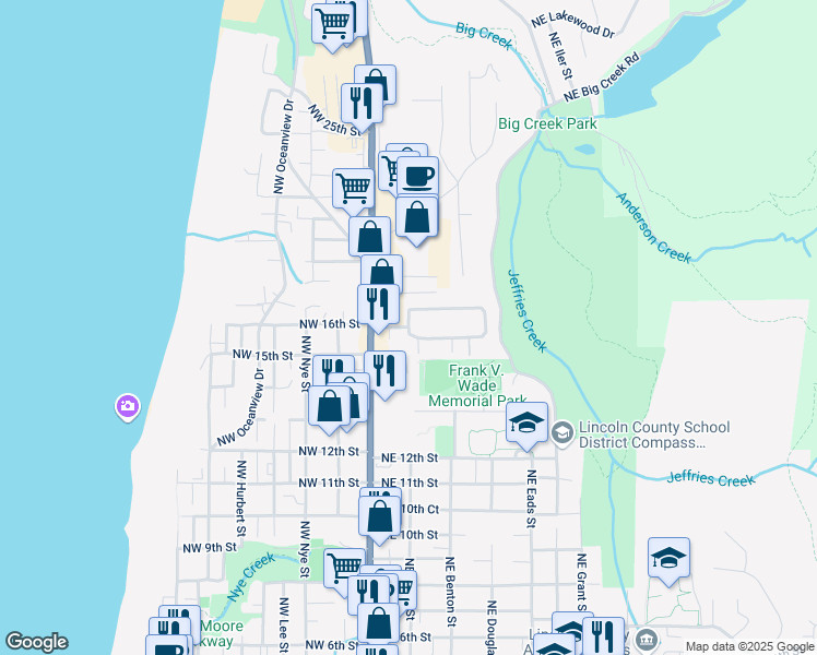 map of restaurants, bars, coffee shops, grocery stores, and more near 200 Northeast San-Bay-O Circle in Newport